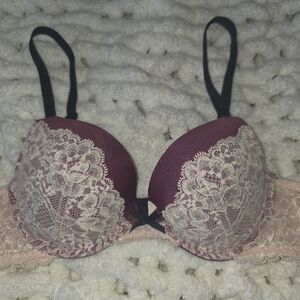 Victoria's Secret Burgundy and Pink Lace Bra Sz 34B